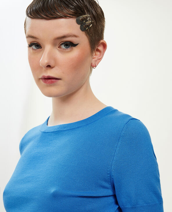 Pull manches courtes en maille fine bleu - Pimkie