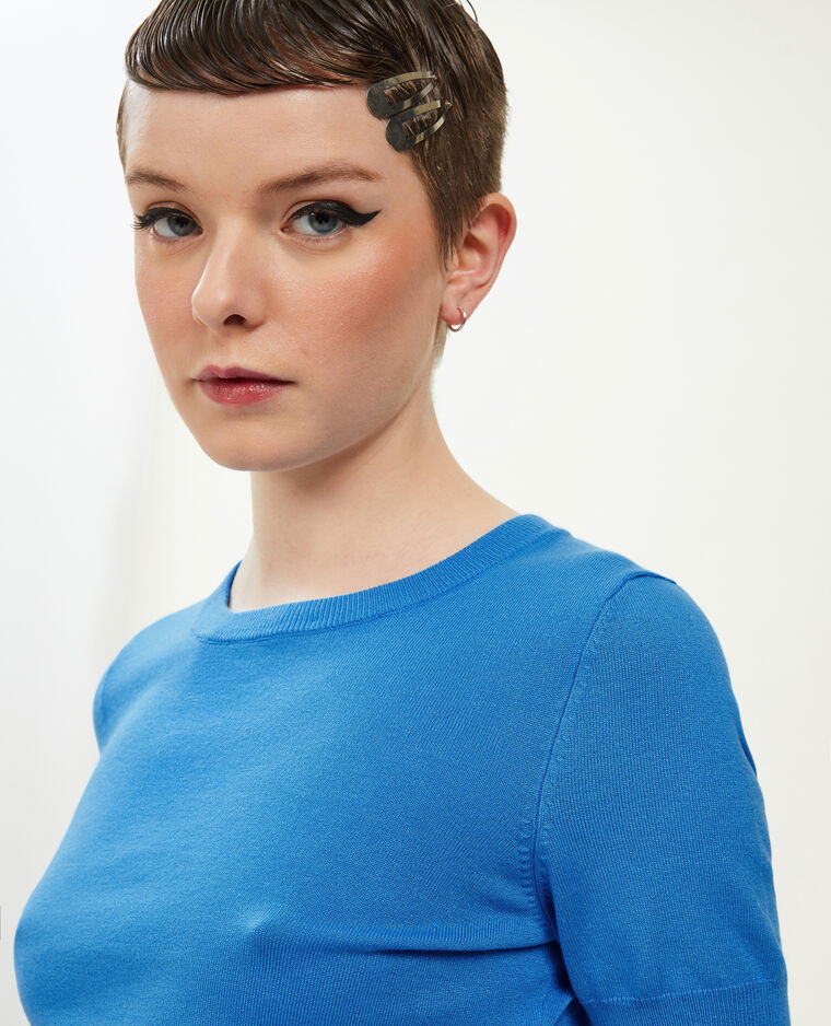 Pull manches courtes en maille fine bleu - Pimkie