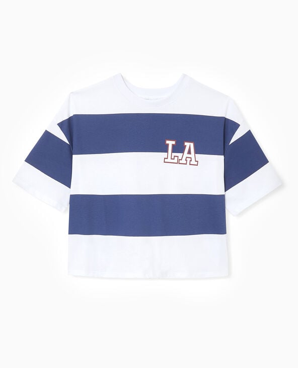 T-shirt ample et court larges rayures bleu marine - Pimkie