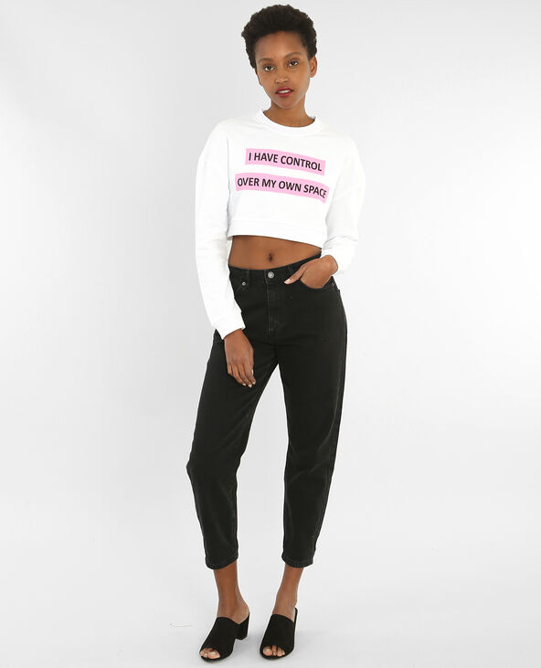 Sweat cropped à message blanc - Pimkie
