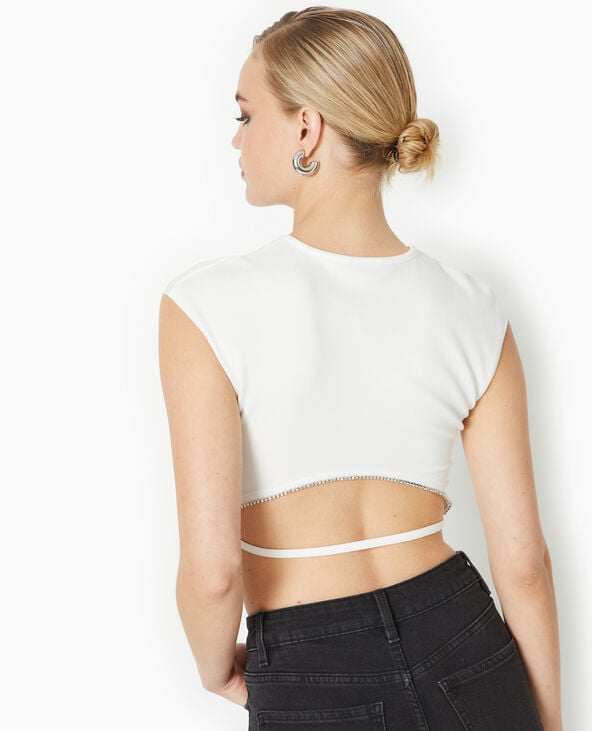 Top sans manches avec dos ouvert et strass blanc - Pimkie