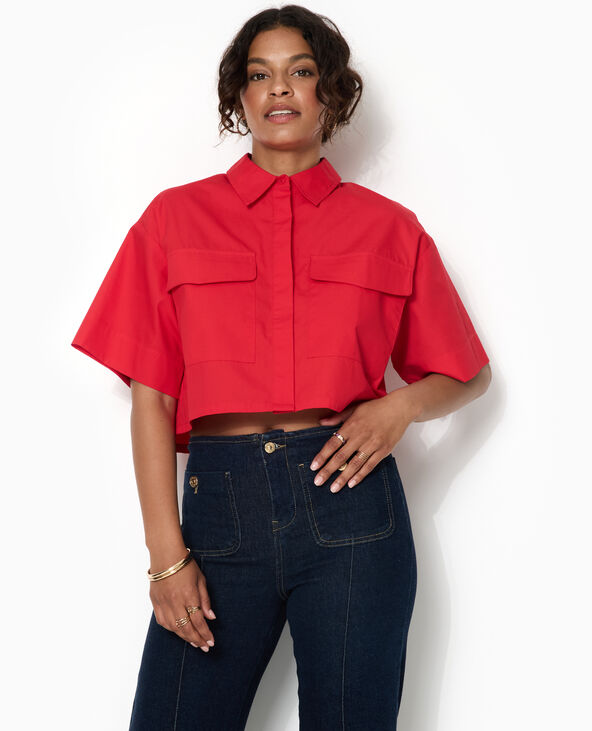Chemise courte avec manches courtes et poches rouge - Pimkie