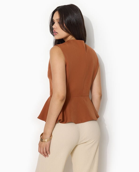 Veste sans manches peplum avec boutons fantaisie marron - Pimkie