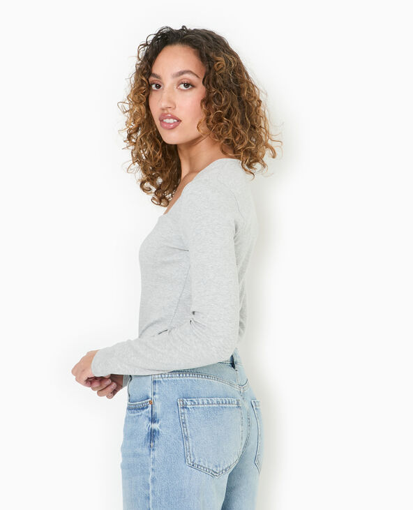 Body manches longues encolure carrée gris chiné - Pimkie