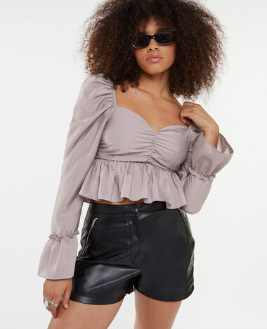Blouse courte avec volants lilas - Pimkie