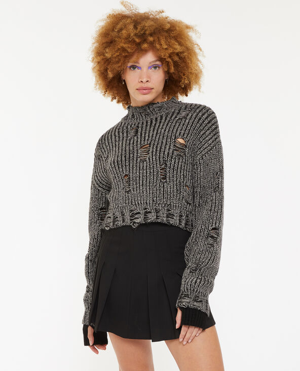 Pull maille effet destroy noir - Pimkie