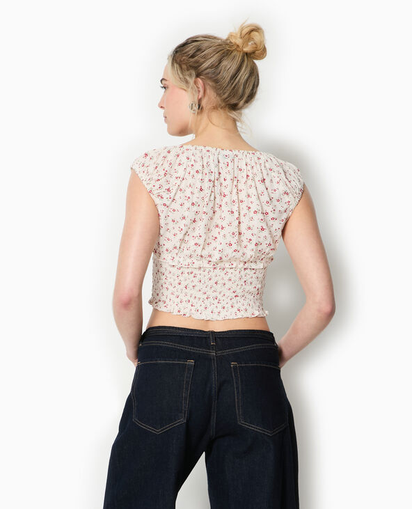 Top court forme empire avec petites fleurs blanc - Pimkie