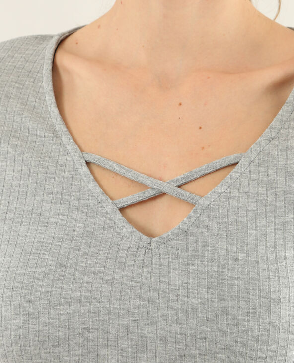 T-shirt en maille côtelée gris chiné - Pimkie