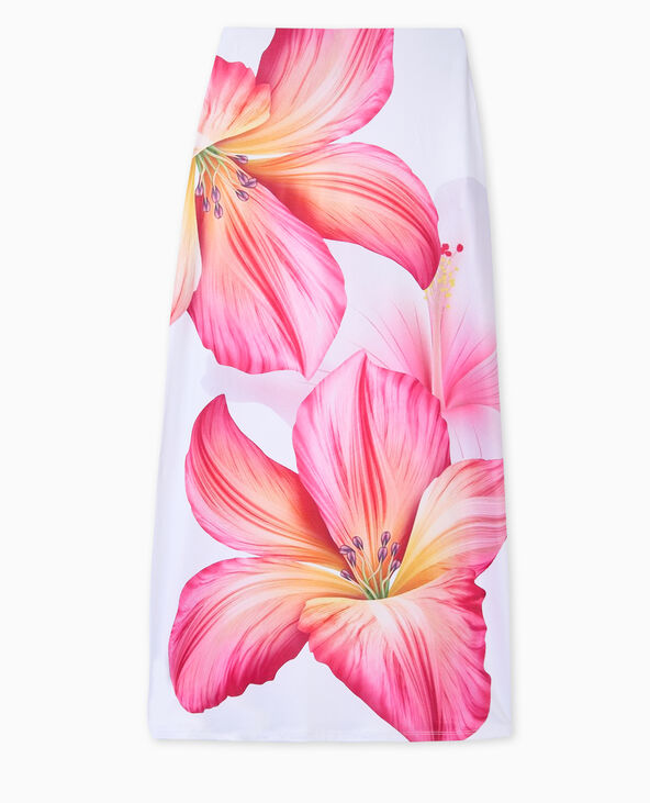 Jupe longue en maille impimée maxi fleurs blanc - Pimkie