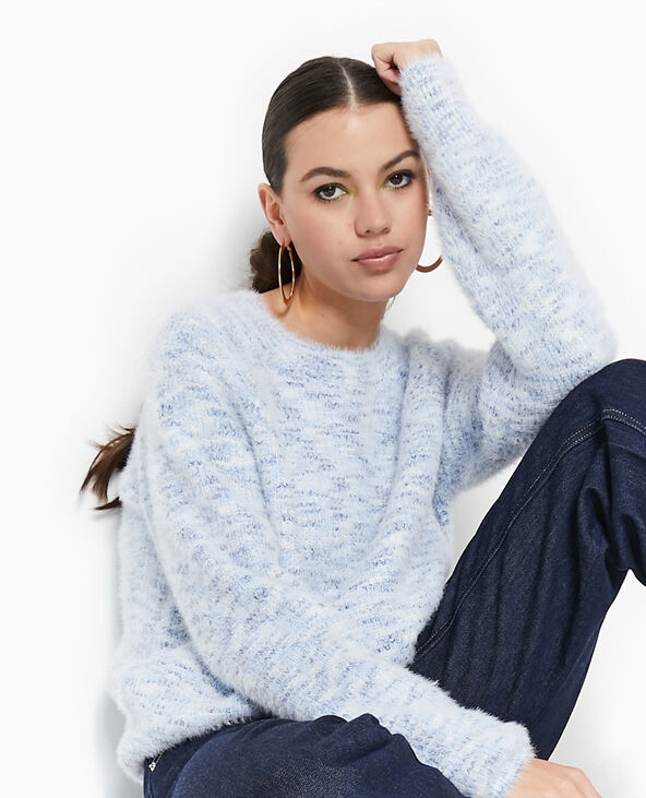 Pull col rond maille fluffy bleu clair - Pimkie