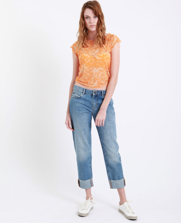 T-shirt à fleurs transparent orange - Pimkie