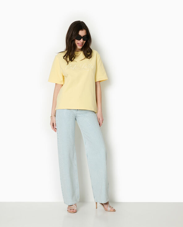 T-shirt épais avec broderie Jaune pâle - Pimkie