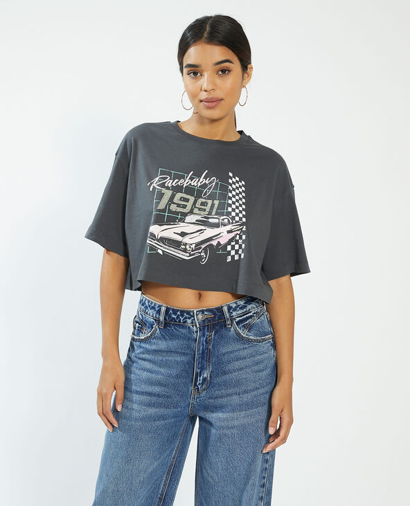 T-shirt cropped gris foncé - Pimkie