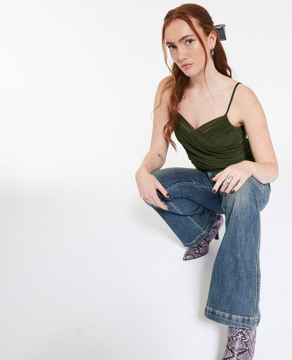 Top à bretelles avec drapé en tulle vert kaki - Pimkie