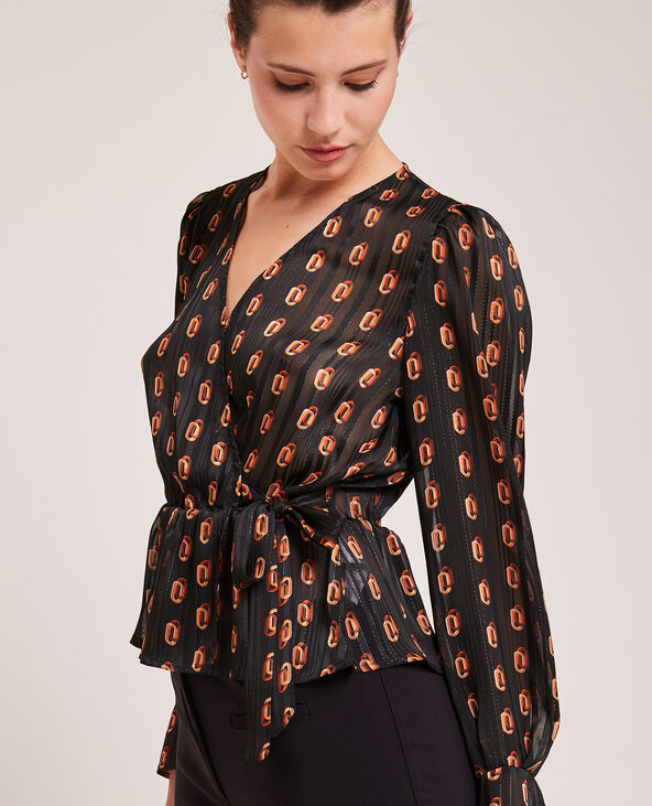 Blouse cache-cœur fils métallisés noir - Pimkie