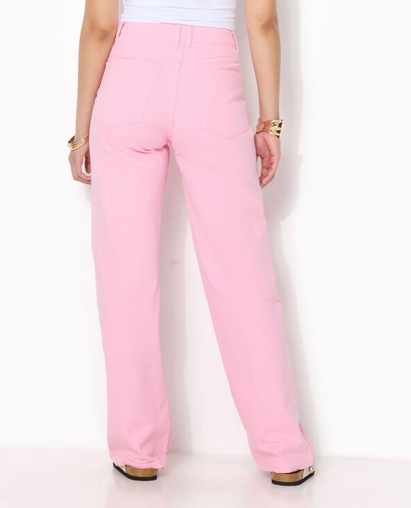 Jean droit taille haute avec strass devant rose - Pimkie