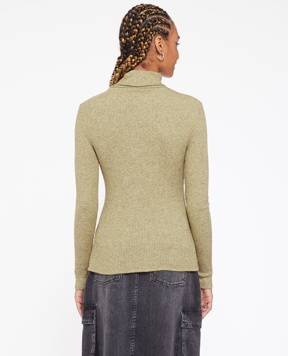 Pull fin col roulé maille côtelée vert olive - Pimkie
