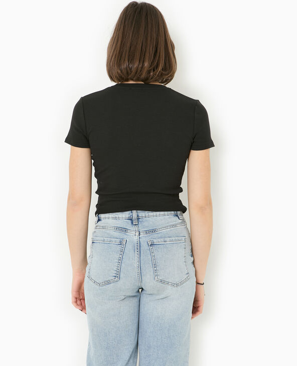 T-shirt court en maille côtelée noir - Pimkie