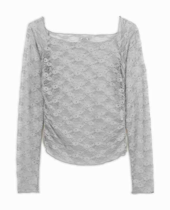 Top en dentelle encolure Bardot gris clair - Pimkie