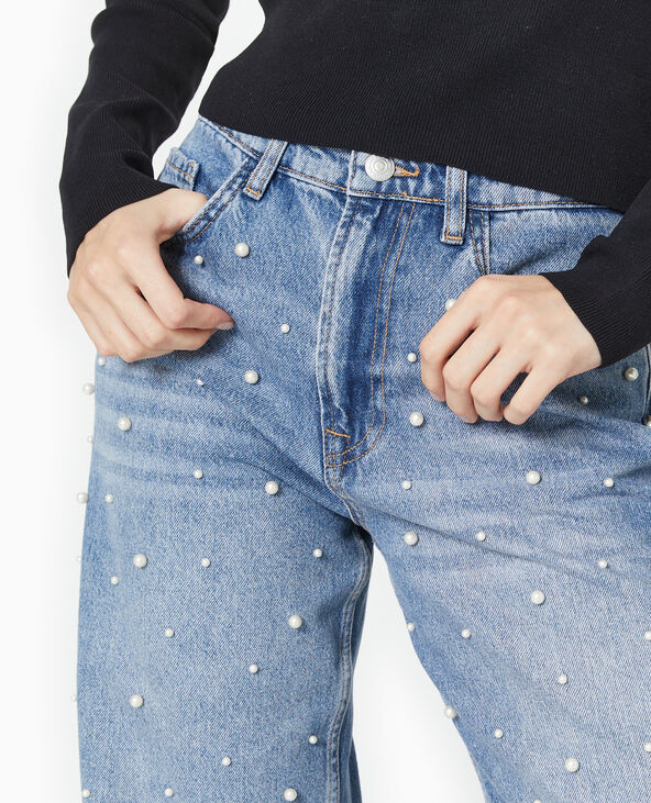 Jean droit avec perles effet nacre bleu - Pimkie