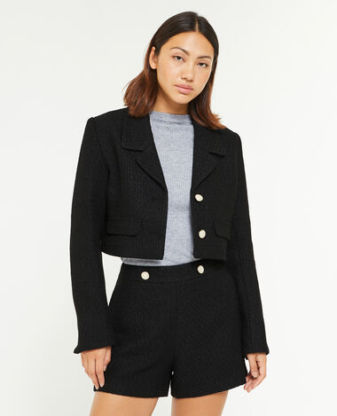 Veste courte effet tweed noir - Pimkie