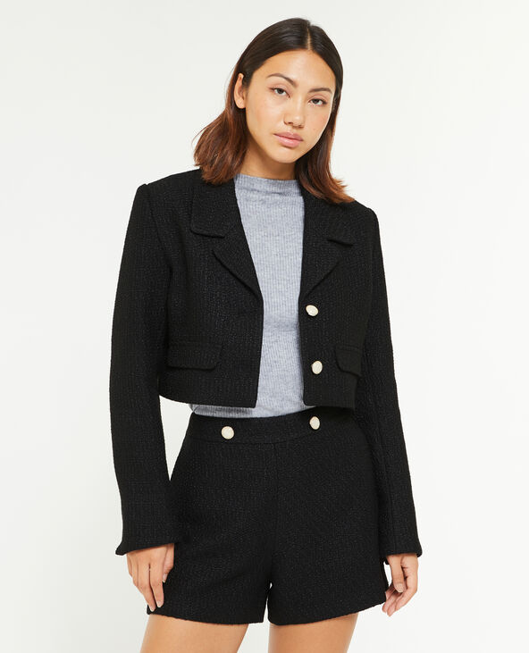 Veste courte effet tweed noir - Pimkie