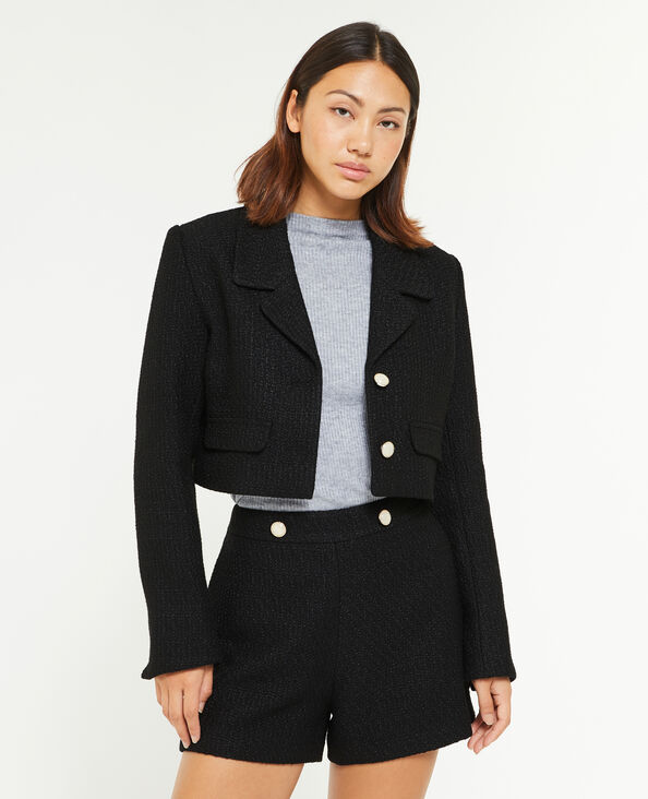 Veste courte effet tweed noir - Pimkie