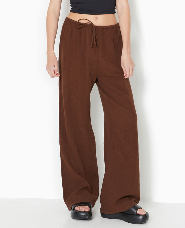Pantalon large en gaze de coton marron - Pimkie
