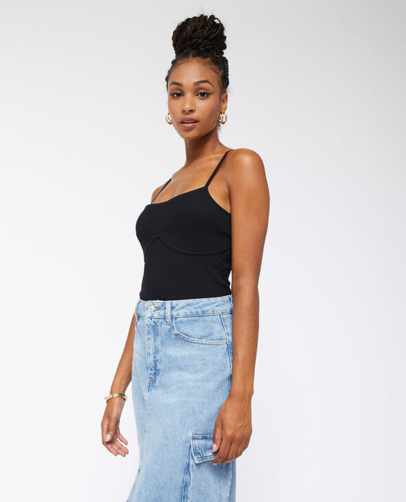 Body façon corset en maille côtelée noir - Pimkie