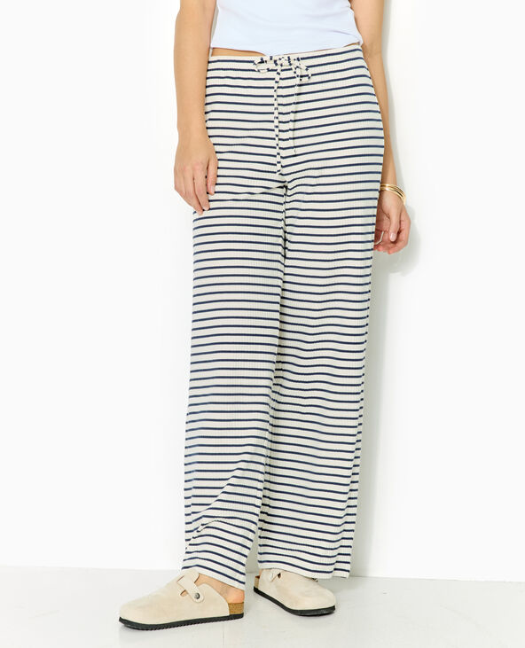 Pantalon large en maille côtelée rayée blanc - Pimkie