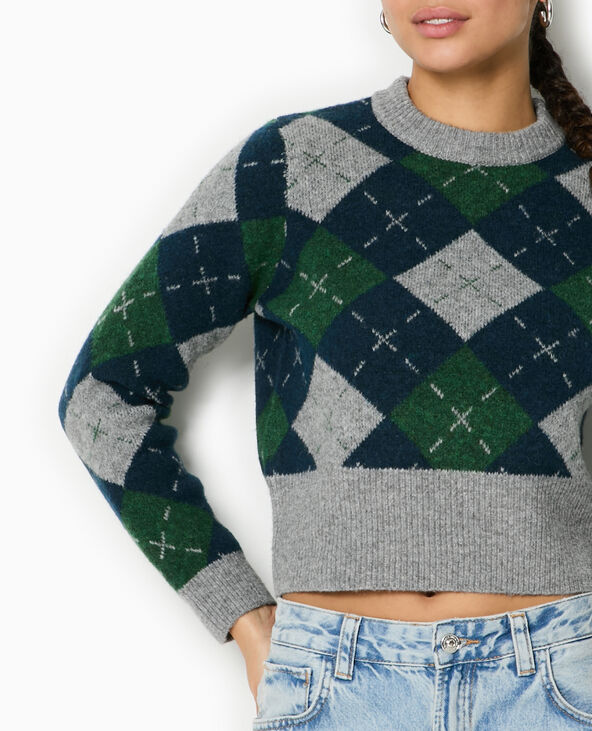 Pull court motif losanges gris chiné - Pimkie