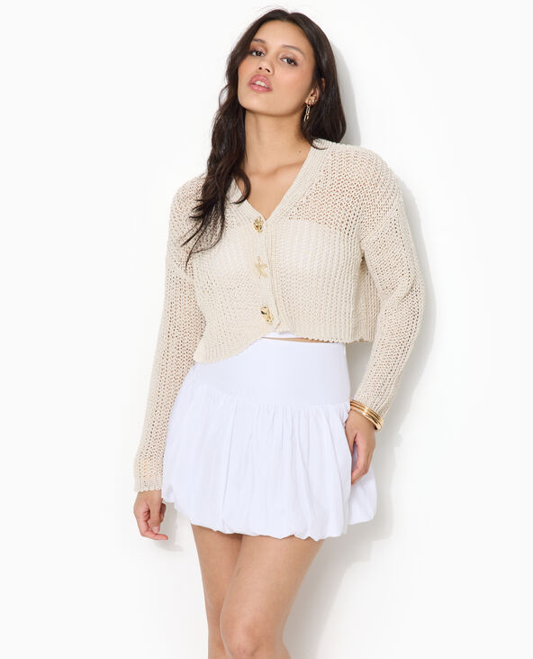 Gilet court en maille ajourée avec boutons bijoux blanc - Pimkie