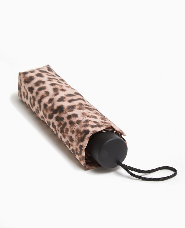 Parapluie rétractable léopard avec housse camel - Pimkie