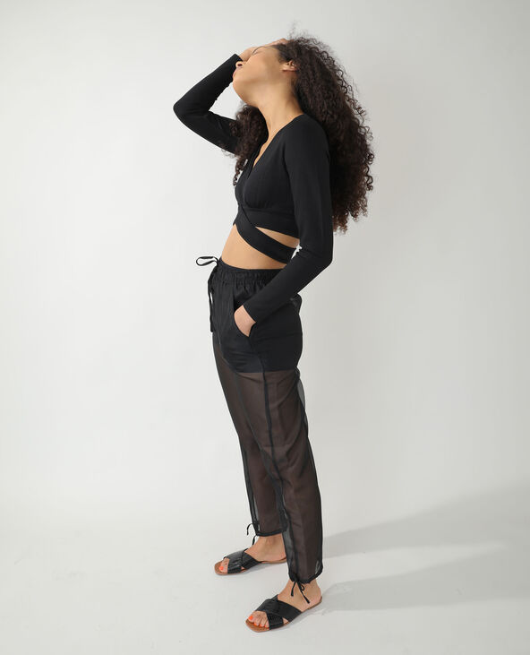 Pantalon transparent noir clearance