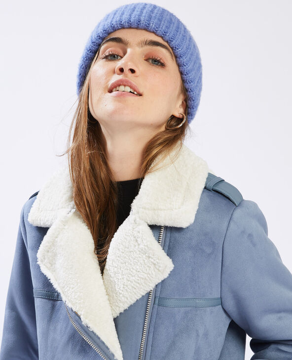 Veste bi-matière à col moumoute bleu marine - Pimkie