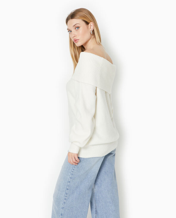 Pull oversize avec encolure Bardot et lien coulissé blanc - Pimkie