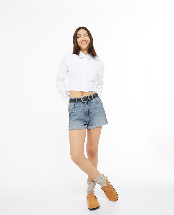 Short en jean loose taille haute bas roulottés bleu - Pimkie