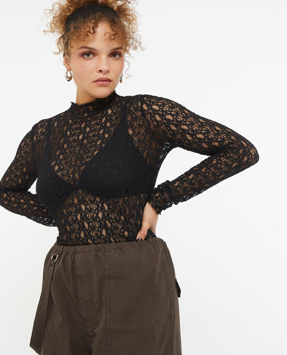 Top col montant en dentelle noir - Pimkie