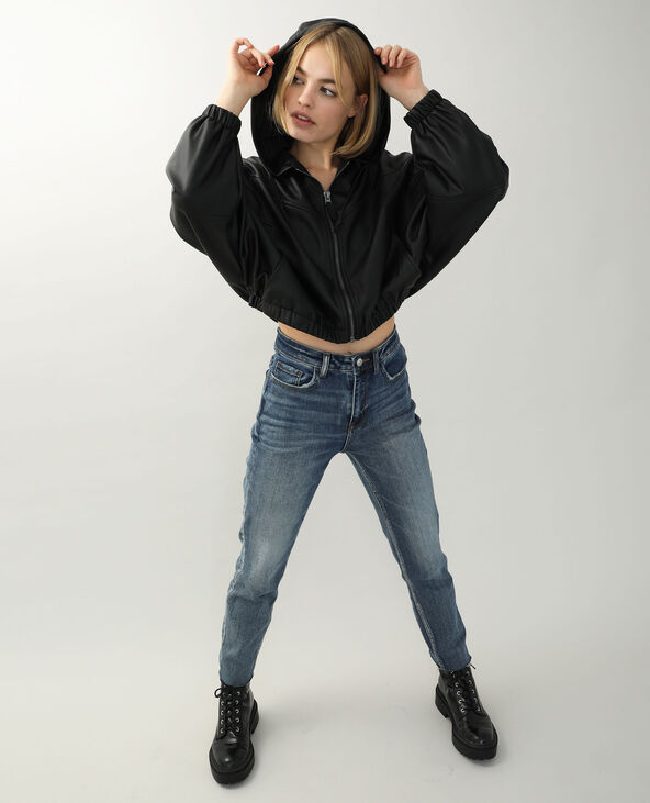 Veste à capuche simili cuir noir - Pimkie
