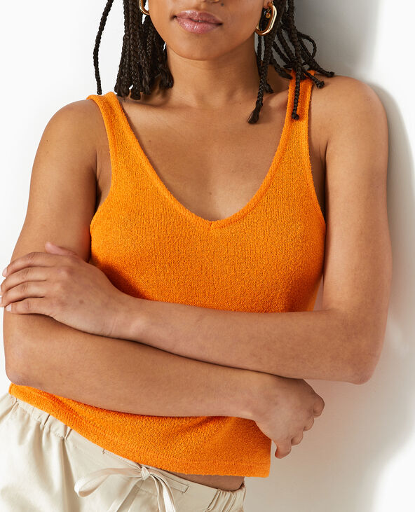 Débardeur col V en maille rustique orange - Pimkie