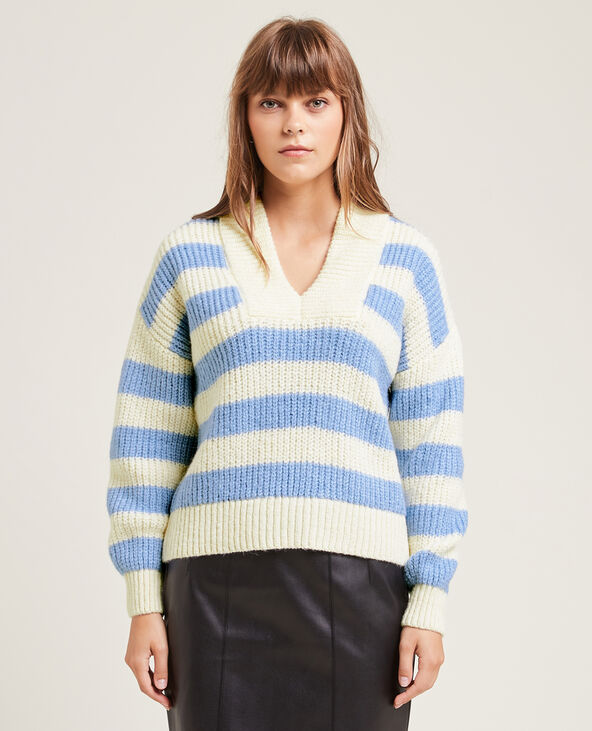 Pull grosse maille col V bleu clair - Pimkie
