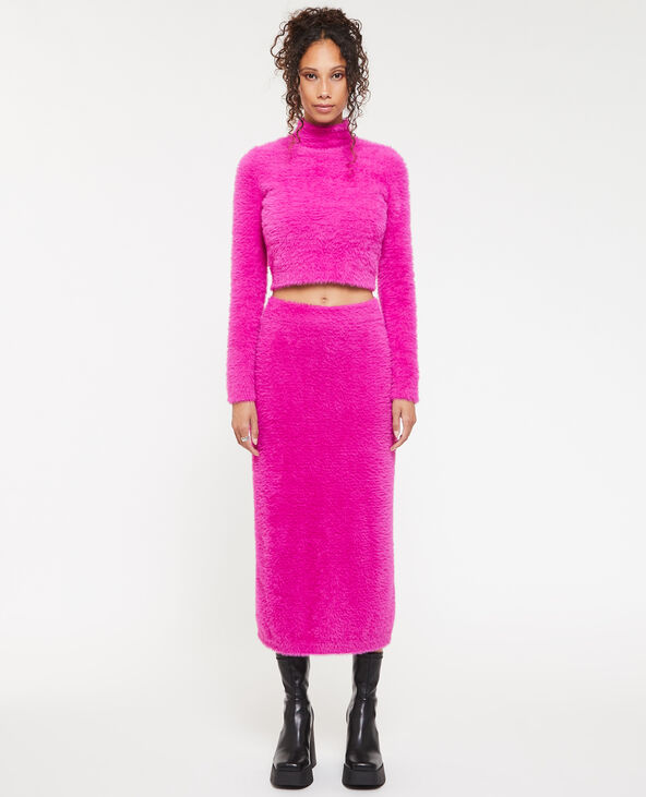 Jupe longue en maille fluffy et poilue rose - Pimkie