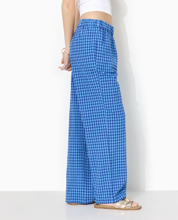 Pantalon large motif vichy bleu - Pimkie