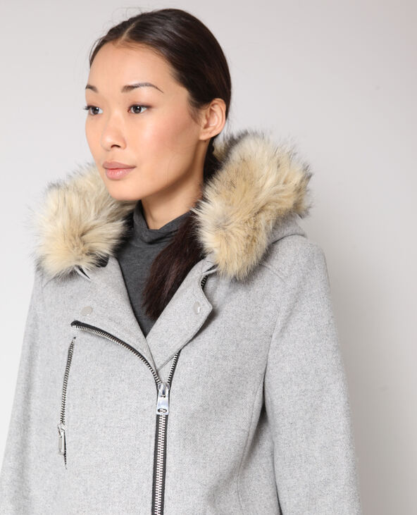 Manteau drap de laine gris chiné - Pimkie