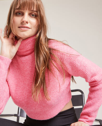 Pull cropped col roulé rose - Pimkie