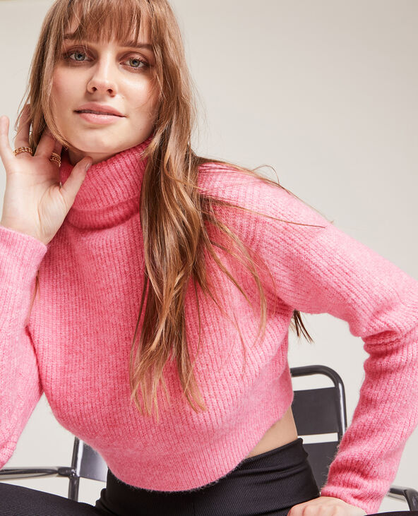 Pull cropped col roulé rose - Pimkie