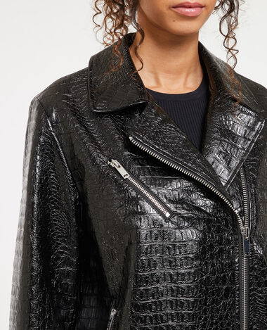 Blouson motard en vinyle effet croco noir - Pimkie