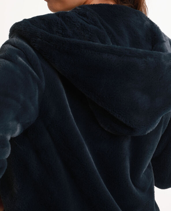Manteau court en fausse fourrure bleu foncé - Pimkie