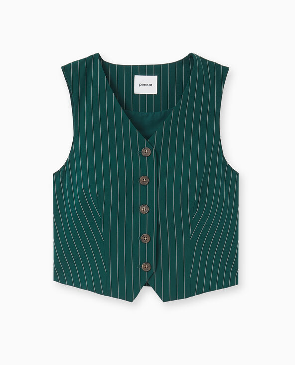 Gilet de barman avec rayures banquier vert foncé - Pimkie