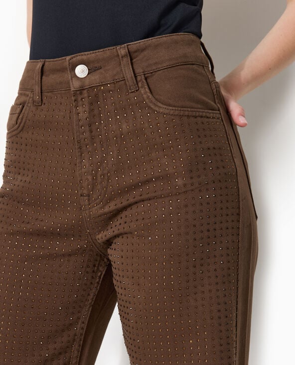 Jean droit taille haute avec strass devant marron - Pimkie